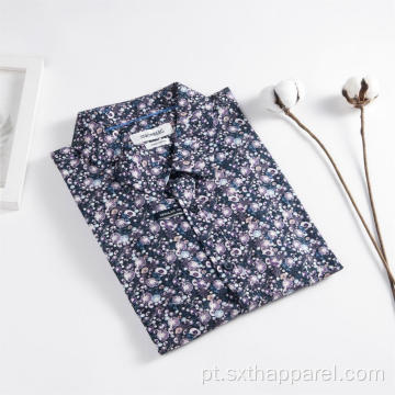 Camisa casual masculina estampa floral de manga comprida ao ar livre